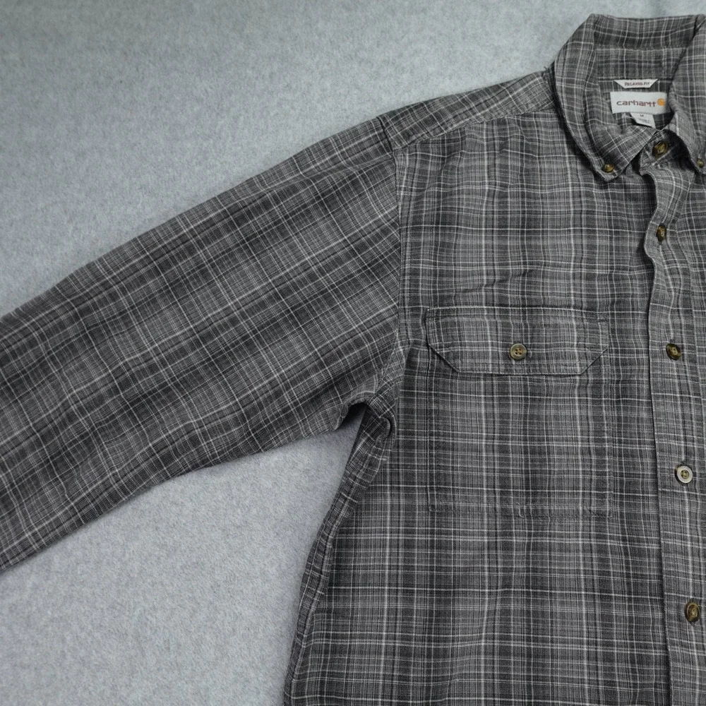 Carhartt Shirt Mens M Gray Plaid Relaxed Fit Long Sleeve Button Up Workwear‎